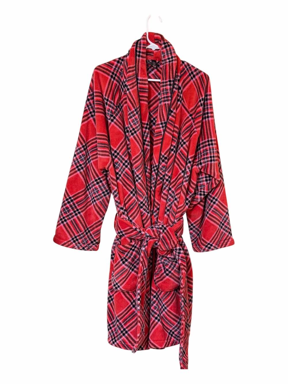 Victoria’s Secret Cozy Plush Red Plaid Fleece Robe XL XXL Belted Pockets